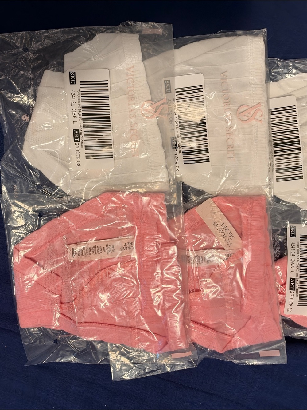 Victoria's Secret low rise vstring thong  White & Pink large L 6 pair total